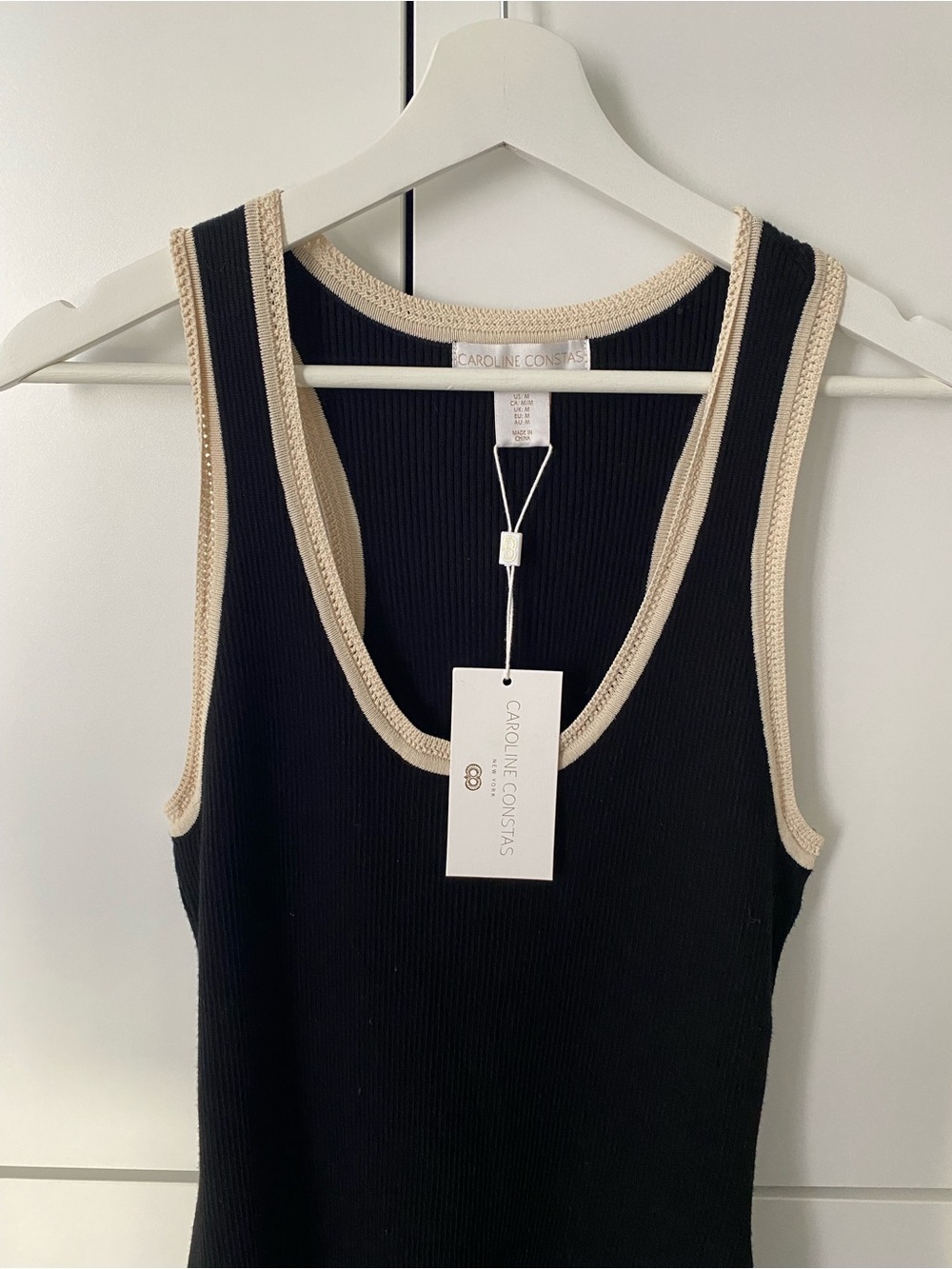 Caroline Constas Black Midi Dress with Cream Trim